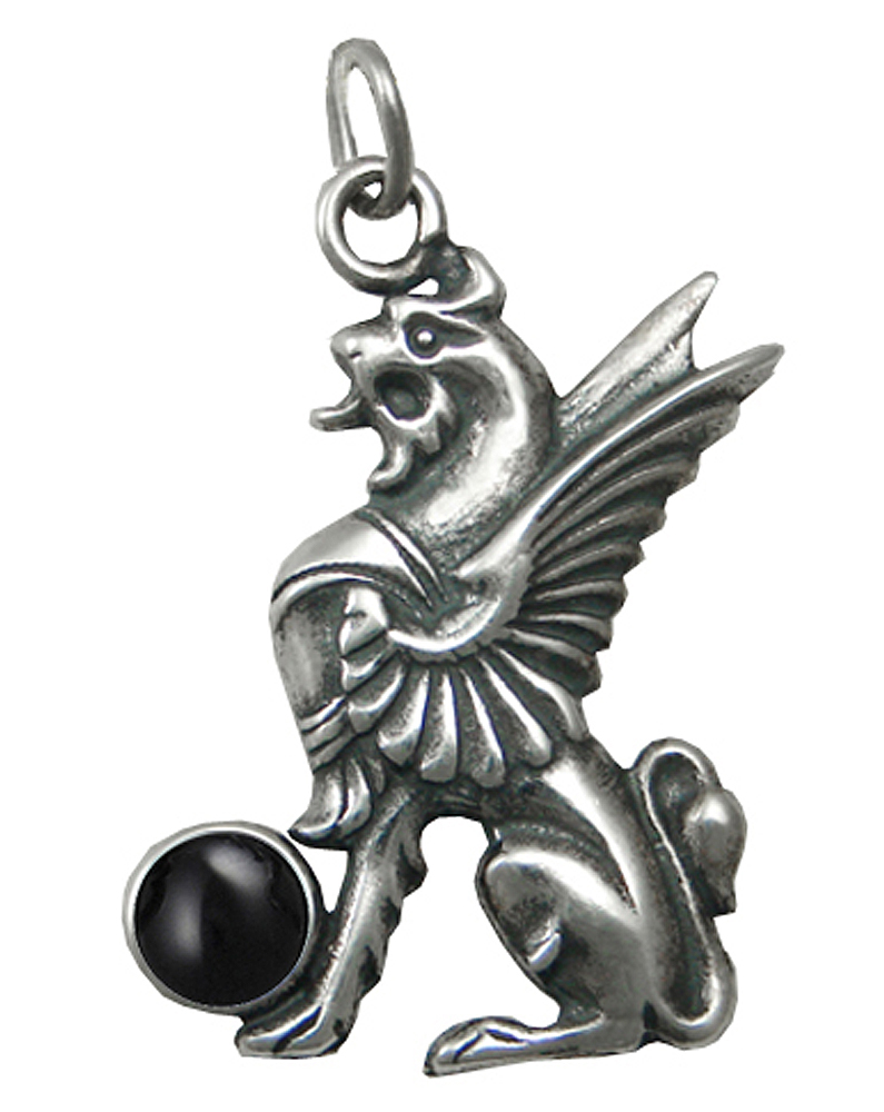 Sterling Silver Regal Griffin Pendant With Black Onyx